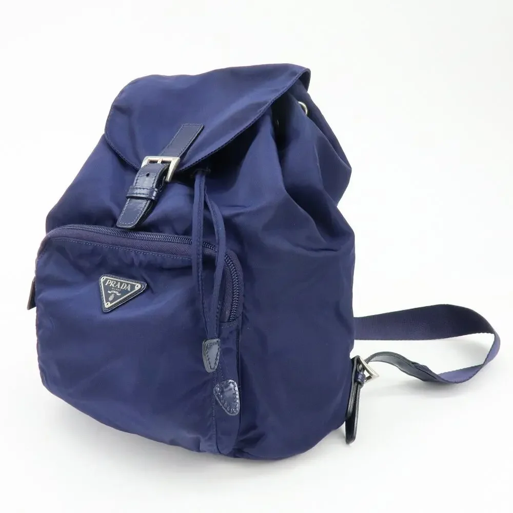 Prada Triangle Logo Nylon Backpack Navy Blue